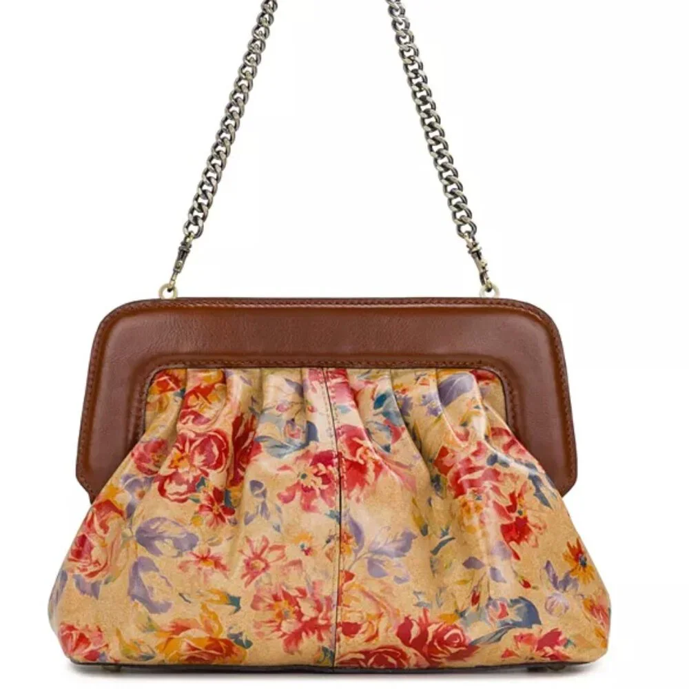 Patricia Nash Zelia Floral Leather Chain Strap Should Handbag Aegean Blooms Tan